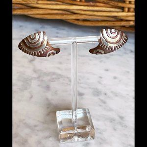 Ethnic Embossed Copper/Silver Tone Earrings - Fabulous!